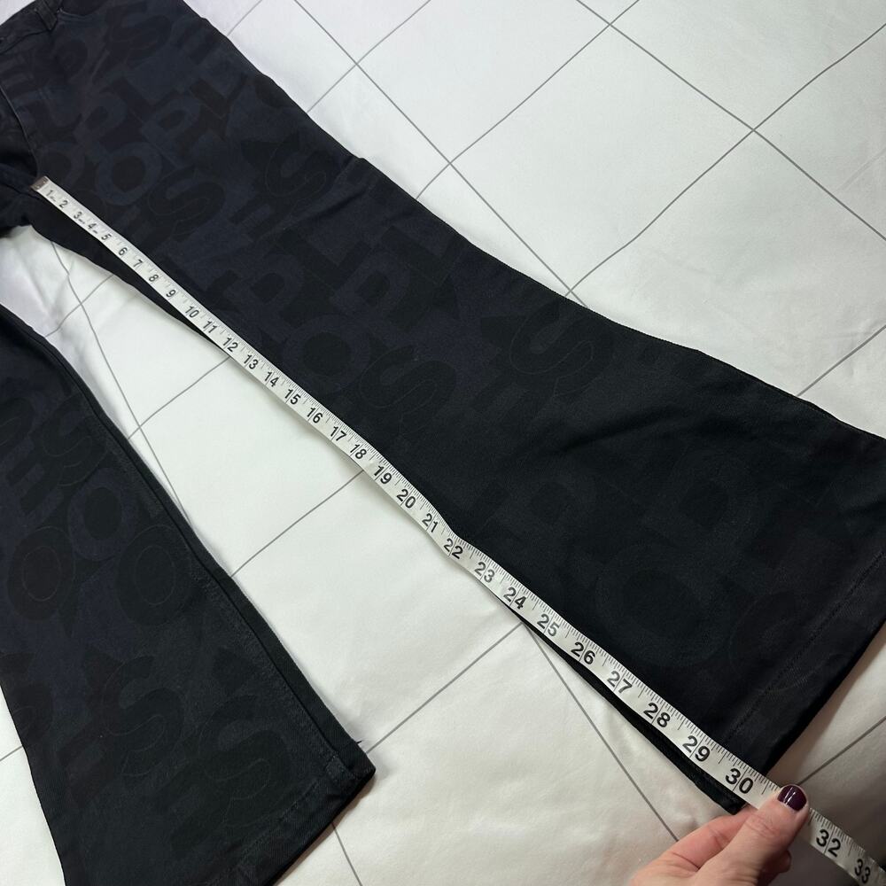 The Kooples Jeans Womens 27 Black Logo High Rise Flare Leg Button Fly Rock Edgy - Picture 11 of 13